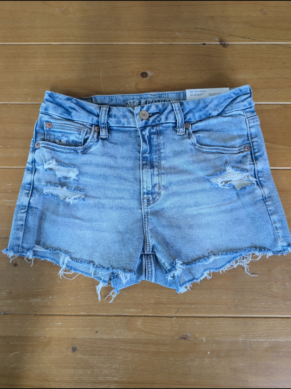 AEO Hi Rose Shortie Shorts Light Wash NWT